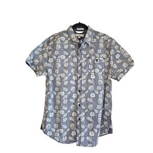 PD&C Slim Fit Button Up Shirt Men's Large Tropical Short Sleeve Stretch